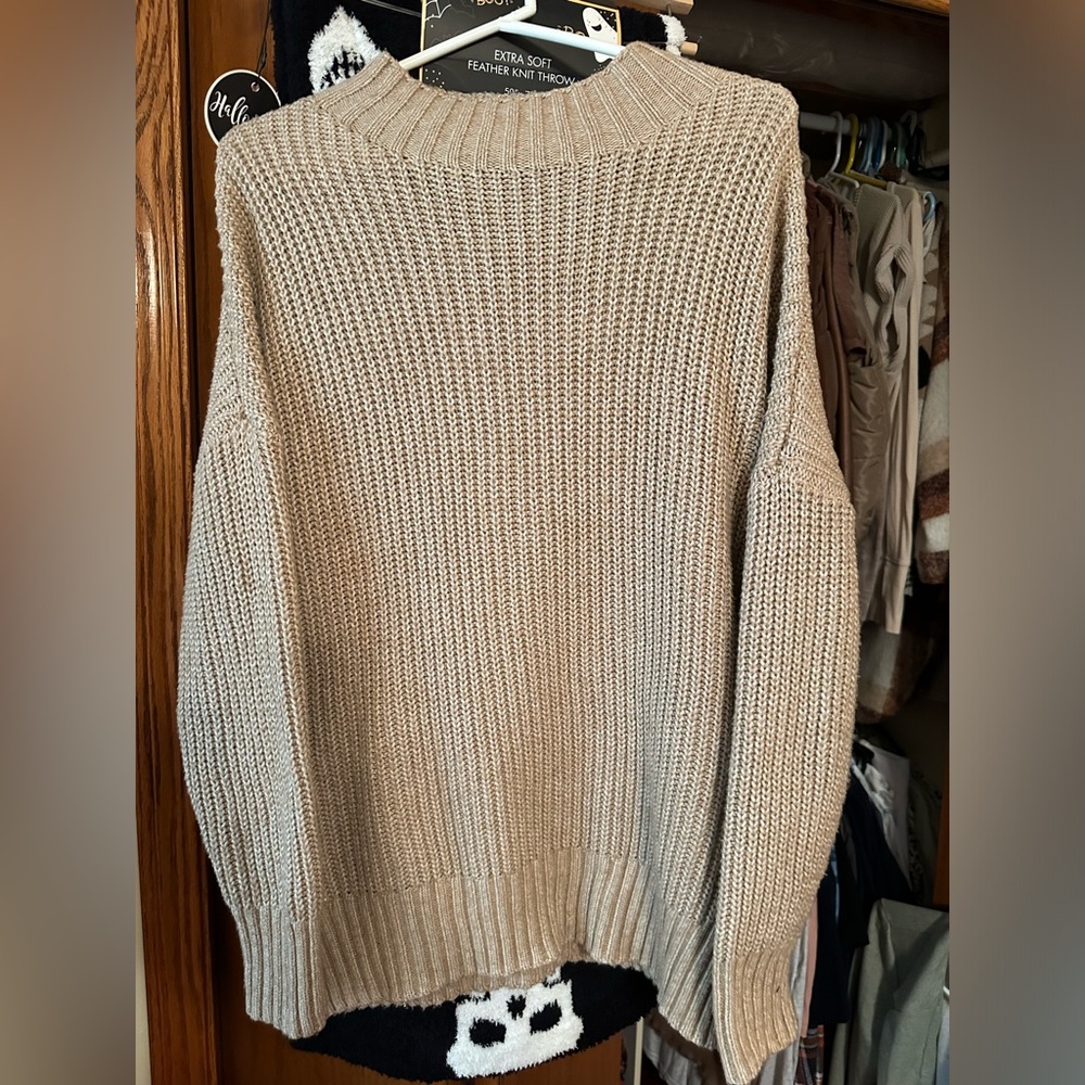 Tan Knit Side Slit Sweater